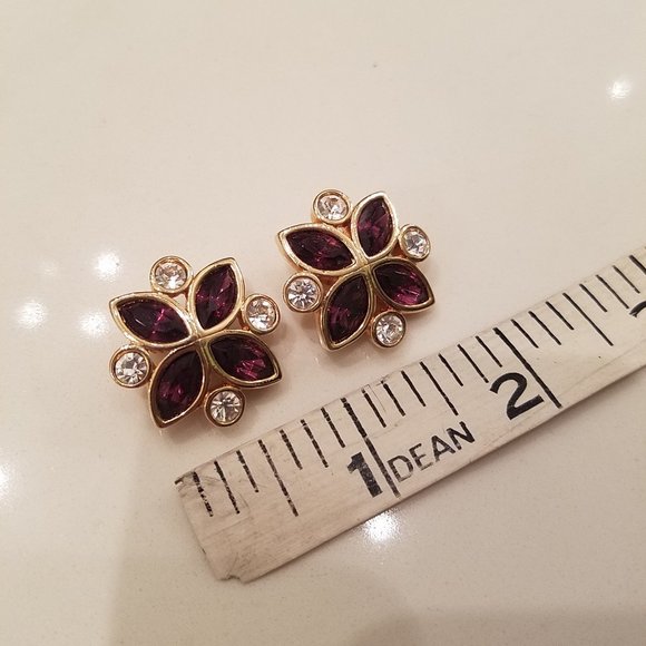 S.A.L.O purple/clear crystal gold tone earrings - Picture 10 of 11